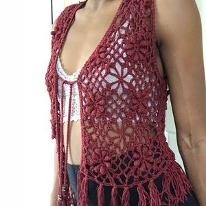Boho harvest red knit vest